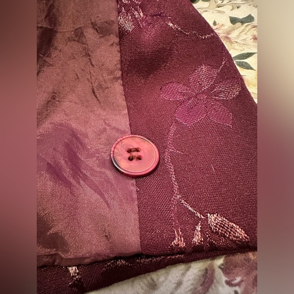 Gorgeous Dark Academia Plum Floral Jacquard Satin Boho Steampunk Coat Jacket S M - Picture 10 of 14